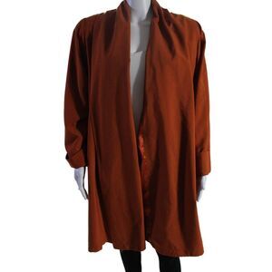 Searle Blatt Womens Collared Open Front Long Coat Orange Size 4